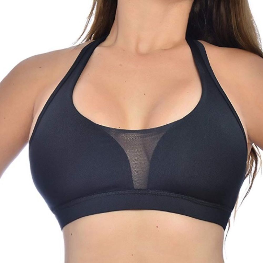 Women's Mid Mesh Sports Bra Top Medium Black‎ 🎱